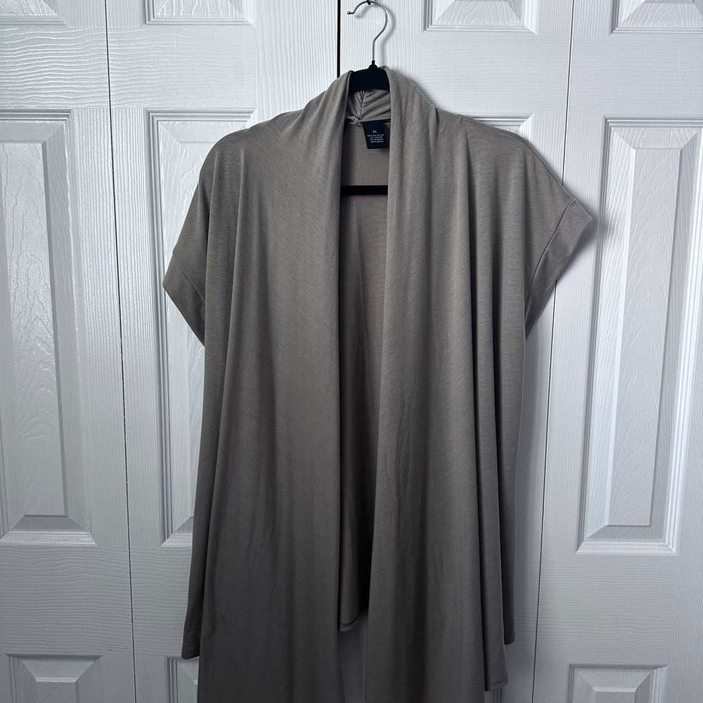 new directions taupe draped open-front cardigan